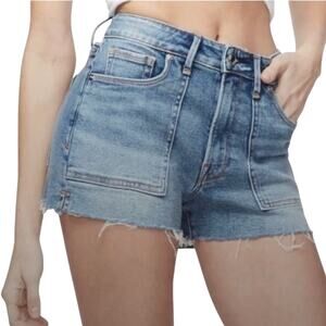 Good American High Rise Cutoff Denim Mom Jeans Festival Shorts Size 2